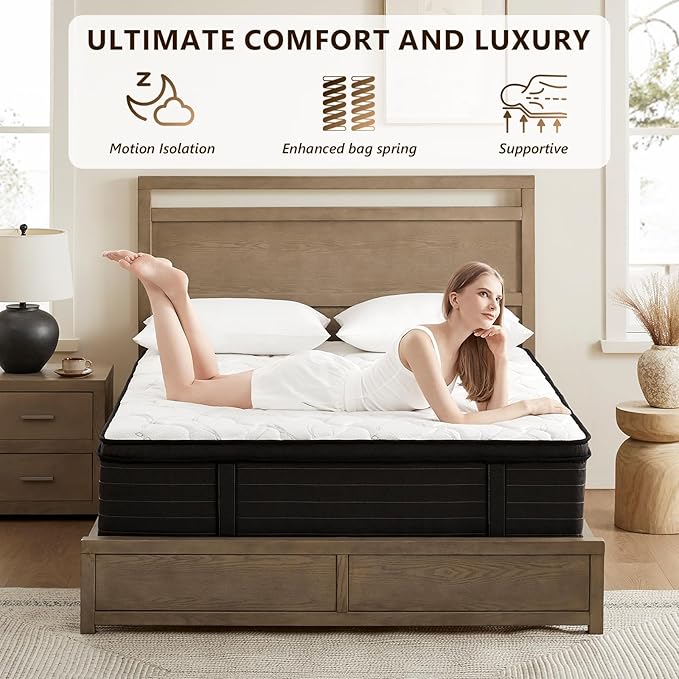 Queen Mattress 12 Inch Hybrid Mattress Queen in a Box with Bamboo Cover - Memory Foam Mattress with Strong Support and Motion Isolation - Medium Firm Mattress with Pocket Springs