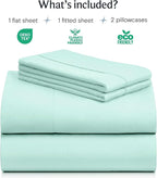 LuxClub 4 PC Sheet Set Bed Sheets Deep Pockets 16" Eco Friendly Wrinkle Free Cooling Machine Washable Hotel Bedding Silky Soft - Aquamarine Full