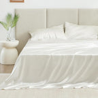 Love's cabin Twin XL Satin Sheet Sets - 3 Piece Ivory Silky Bed Sheets with Deep Pockets, Luxury Silk Feel Satin Sheet Set Twin XL (1 Flat Sheet,1 Fitted Sheet,1 Pillow case)