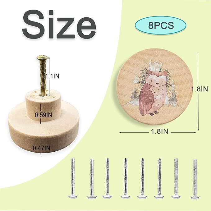 8Pack1.8 Natural Wood Nursery Dresser Cabinet Furniture Knobs Wooden Animal Cabinet Kids Cute Drawer Pulls
