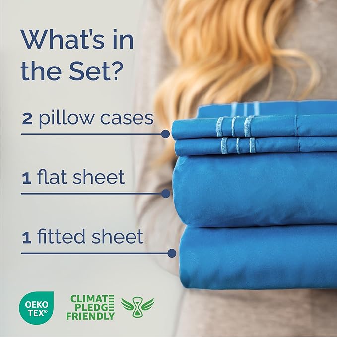 Cal King Size 4 Piece Sheet Set - Comfy Breathable & Cooling Bed Sheets Set - Hotel Luxury Bedding for Women, Men, Kids, Teens, Boys & Girls - Deep Pockets, Soft, Wrinkle Free - Oeko-Tex - Royal Blue