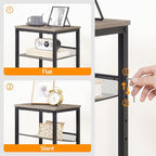 HOOBRO Side Table, 3-Tier Tall End Telephone Table with Adjustable Mesh Shelves, Small Entryway Stand for Living Room Bedroom Hallway or Office, Greige and Black BG01DH01G1