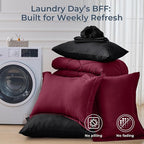 HEVUMYI Red & Black King Comforter Set - 7-Piece All Season Bed in a Bag King, Ultra Soft Burgundy Bedding Set with Comforter, Flat Sheet, Fitted Sheet, Pillowcases, Pillow Shams, Burgundy Red & Black