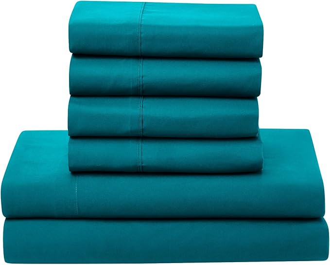 Sweet Home Collection 7 Piece Comforter Set Bag Solid Color All Season Soft Down Alternative Blanket & Luxurious Microfiber Bed Sheets, Teal, Full