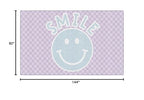 Flagship Carpets Schoolgirl Style Smiley on Lavender Checkerboard Educational Area Rug for Kids Room Seating Décor, Children's Classroom, Play Carpet for Teaching and Playroom, 7'6" x 12', Purple