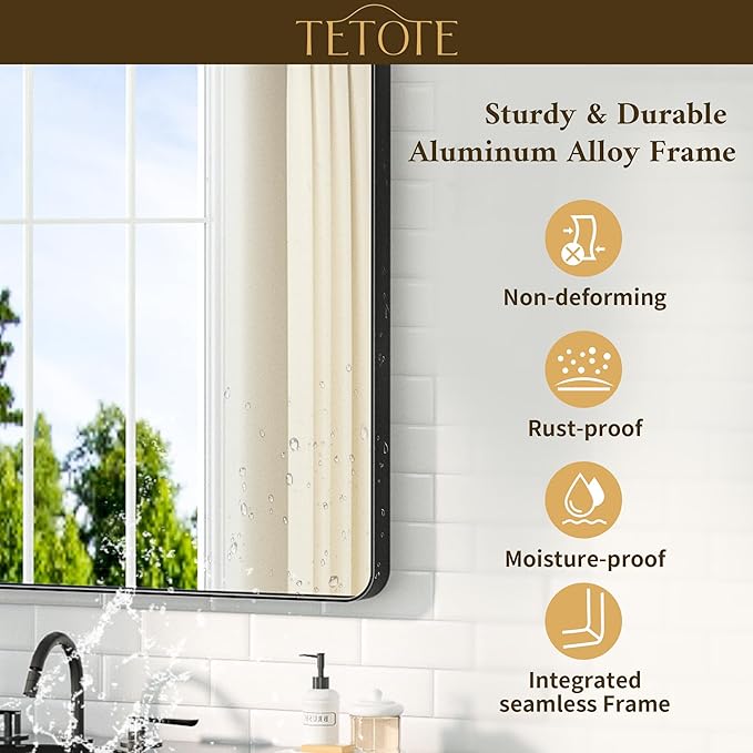 TETOTE 55 x 36 Black Bathroom Mirror Large Black Mirrors for Wall Decor, Metal Frame, Tempered Glass, Modern Farmhouse Wall Mounted Mirror for Decorative(Horizontal/Vertical)