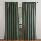 RYB HOME Spring Curtains for Living Room, Light Filtering Privacy Protection Linen Sheer Curtains for Sliding Glass Door, W 52 x L 90 inches, Hunter Green, 2 Panels Set