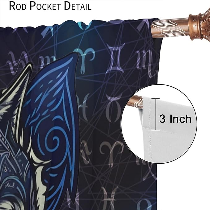 Viking Wolf Curtains Blue Rune Nordic Gothic Animal Curtains Dark Ancient Totem Mythological Pattern Printed Curtains Boys Bedroom Living Room Decoration Blackout Curtains W55 * L63 Inch