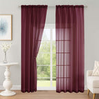 OWENIE Burgundy Sheer Curtain 90 Inches Long 2 Panels Set, Solid Filmy Drapes for Living Room Bedroom, Elegant Window Sheer Curtain Panels Drapes, 2 Pcs, Each 59W x 90L Inch
