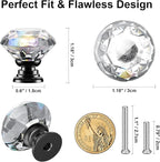 POZEAN Crystal Cabinet Knobs 30Pack, 1.18inch Dresser Knobs for Cabinet, Drawer with Two Different Sizes Screws, Diamond Glass Pulls Handles (30mm, 30Pack, Clear-Black)