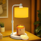 Candle Warmer Lamp with Timer, Dimmable Candle Wax Warmer, Height Adjustable Electric Candle Lamp Warmer with 2 Bulbs, Gifts Idea for Women Her, Mom, Vintage Home Decor for Bedroom-Yellow