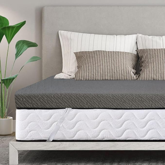 VALUXE 3 Inch Gel Memory Foam Mattress Topper Full Size High Density Cooling Pad Pressure Relief Bed Topper Grey (with Removable & Washable Bamboo Cover)