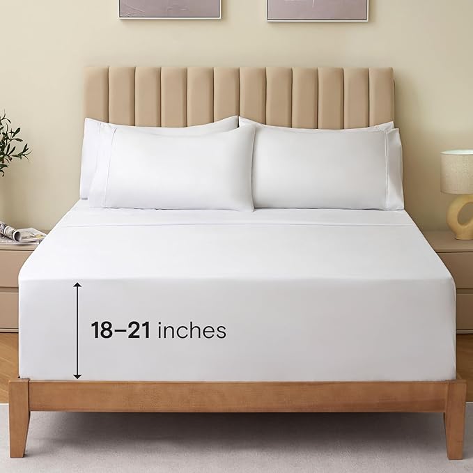 LuxClub 4 PC Full Size Sheet Set Bed Sheets Deep Pockets Wrinkle Free Cooling Bed Sheets Machine Washable Hotel Bedding Silky Soft - White Full