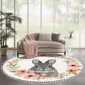 Woodland Animals Round Rugs Flower Crown Rabbit Barn Animal Boho Area Rug in Pastel Color Linen and Cotton Carpet Nursery Rug Washable Hallway Runner Mat Accent Rug for Bedroom Powder Room 6ft