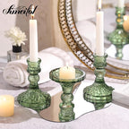 Glass Candle Holder Set of 12, Green Taper Candle Holders Bulk, Vintage Candlestick Holders, Candle Stick Holder for Table Centerpieces, Wedding, Festival & Home Decor