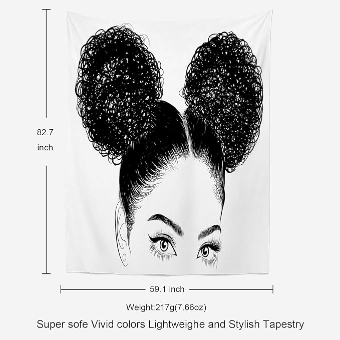 Batmerry Black Woman Afro American Tapestry, Shirt Graphic Hair Girl Beach Towel Hippie Trippy Tapestry Wall Art Meditation Decor for Bedroom Living Room Dorm, 82.7 x 59.1 Inches