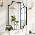 Kelly Miller 30"x40" Large Black Bathroom Mirror for Wall, Gold Scalloped Vanity Mirror Bevelled Framed Decorative Mirror for Master Bath Half Bath Entrance Hallway Fireplace Bedroom Living Room