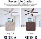 Prominence Home Alvina Traditional 44 Inch Ceiling Fan with Light, LED Flush Mount Ceiling Fan, Indoor Fan with 5 Blades, Gray Oak and Brown Walnut Blade Finish Options, Satin Nickel (51585-01)