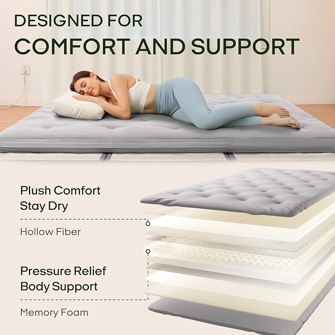 ZonLi Japanese Floor Futon Mattress Twin Size 75"x 39", 100% Cotton Cover 4'' Thicken Tatami Mattress, Foldable Sleeping Pad, Portable Dormitory Tatami Mat, Roll Up Floor Lounger Bed for Adult