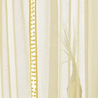 Treatmentex Sheer Curtains for Bedroom Children's Room Yellow 108 inches Long Linen Textured Window Drapes with Cute Pom Pom Tassle 2 Panels 52" w Rod Pocket Header