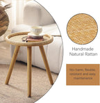 Rattan Round Coffee Table, Boho Circle Side Table End Table for Living Room, Small Mid Century Accent Table for Bedroom Balcony