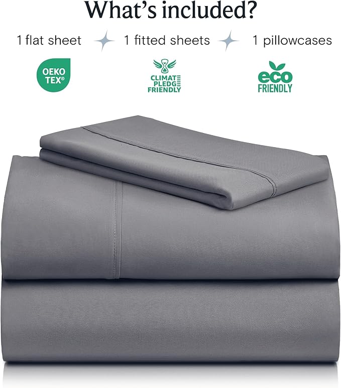 LuxClub Twin XL Sheets - Soft Kids Twin Bed Sheets for Boys and Girls, 3 PC Deep Pockets Wrinkle Free Kids Fitted Sheets Machine Washable Hotel Bedding Silky Soft- Light Grey Twin XL