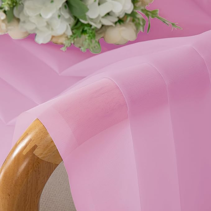 Chyhomenyc Pink Sheer Curtains 45 Inch Long 2 Panels, Light Filtering Rod Pocket Voile Short Curtains Drapes for Bedroom Small Windows, 42Wx45L Inches