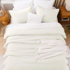 Litanika Oversized King Comforters Ivory Super King Size, 3 Pieces Lightweight Solid Bedding Comforter Set, All Season Fluffy Bed Set (120x120In Comforter & 2 Pillowcases)