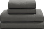 LANE LINEN 100% Organic Cotton 3Pc Bed Sheets Twin Size, Classic Percale Weave, Soft & Comfy Fully Elasticized Naturally Cooling Cotton Sheets, Low Pill Machine wash Twin Sheet Set- Charcoal