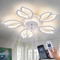 Ceiling Fan with Lights Remote Control, 26" White Low Profile Ceiling Fan with Light, Modern Leaf Geometric Flush Mount Ceiling Fan for Kitchen Bedroom