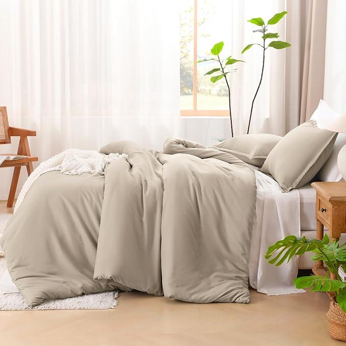 Litanika Khaki Comforter Set Twin/Twin XL Size, 2 Pieces Solid Bedding Comforter Set, All Season Down Alternative Bed Set (66x90In Comforter & 1 Pillowcase)
