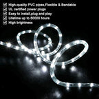 SURNIE Rope Lights Outdoor Waterproof Daylight White: LED 33FT Cuttable Outside Bright 110V Lighting 6000K Flexible Cool Clear Tube, Indoor Deck Patio Xmas Camping Decor, Not Flat Strip