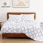 LANE LINEN Eco Friendly 100% Organic Cotton Printed Twin Sheet Set, Soft & Comfy Hotel Style Percale Sheets, Low Pilling Naturally Temperature Regulating Cotton Printed Bed Sheet - Trellis Pattern