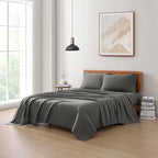 LANE LINEN 100% Organic Cotton Full Size Sheets, Hotel Like Crisp Percale Low Pill Fade Resistant Reinforsed Seam Cotton Sheets, Naturally Cooling 15" Deep Pocket Full Bedding Set- Charcoal