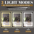 LED Bathroom Mirror,28"x36" Mirror with Black Frame, Front Light and Backlit, Stepless Dimmable, Anti-Fog, Shatter-Proof, Memory, 3 Colors, Double LED Vanity Mirror