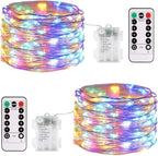 JMEXSUSS 2 Pack Multicolor Fairy Lights Battery Operated, Total 200 LED 66ft Indoor Christmas Twinkle Lights with Remote, 8 Modes Multicolor String Lights for Bedroom Wedding Birthday Party