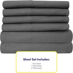 Cal King Size Bed Sheets - 6 Piece 1500 Supreme Collection Fine Brushed Microfiber Deep Pocket California King Sheet Set Bedding - 2 Extra Pillow Cases, Great Value, California King, Gray