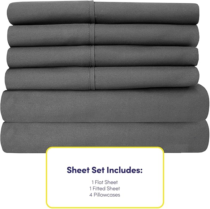Bed Sheets Queen Size Grey - 6 Piece 1500 Supreme Collection Fine Brushed Microfiber Deep Pocket Queen Sheet Set Bedding - 2 EXTRA PILLOW CASES, GREAT VALUE - Queen, Gray