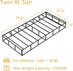 Twin XL Box Spring 9 Inch, Heavy Duty Metal Box Spring Bed Base with Fabric Cover, Mattress Foundation, Easy Assembly, Noise Free, Black