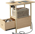 LIDYUK End Table with Charging Station, Narrow Side Table with Drawer and USB Ports & Power Outlets, Nightstand Bedside Tables for Small Spaces, Bedroom, Living Room, Natural