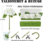 YalzoneMet 4Pcs Real Touch Hydrangea White Artificial Flowers 21'' Faux Latex Big Hydrangea Flowers for Wedding Table Centerpieces Fake Flowers for Party Home Kitchen Living Room Decor