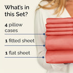 Queen 6 Piece Sheet Set - Comfy Breathable & Cooling - Ultra Soft Hotel Luxury Bedding Set w/ 8-16 Inch Deep Pockets - 1 Flat & 1 Fitted Sheet & 4 Pillowcases - Cozy, Wrinkle Free & Easy Care - Coral