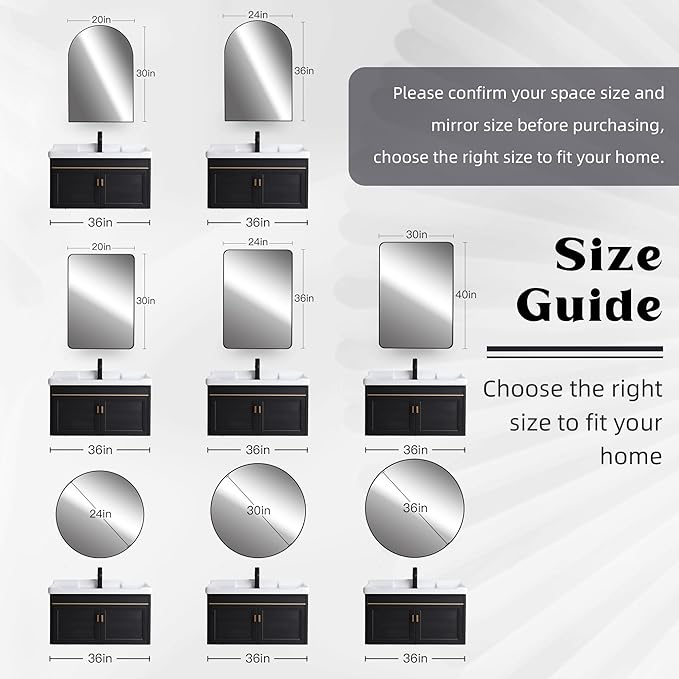 White Arch Bathroom Wall Mirror,24 x 36 Inch Arched Vanity Modern Tempered Glass Mirror for Bedroom,Living Room,Entryway