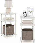 Furinno JUST Night Stand Set of 2, 3-Tier Turn-N-Tube Nightstand, Toolless Bedside Tables, End Table, Side Table with Open Storage for Bedroom, Living Room, Bathroom, White