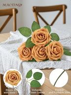 MACTING 60PCS Artificial Flower Roses Real Touch Fake Flowers with Stem Foam Roses for DIY Wedding Bridal Bouquet Table Centerpieces Party Wreath Home Fall Thanksgiving Decorations(Gold Yellow)