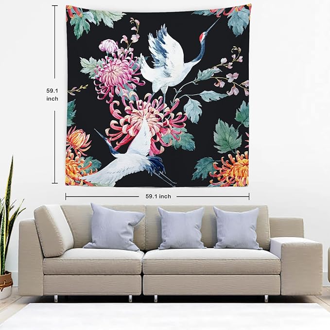 Batmerry White Watercolor S Tapestry, Flower Wall Art Hanging Decoration Polyester Fiber White Ruffled Around for Dorm Room Bedroom Living Room, 59.1x59.1 inches