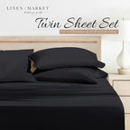 Linen Market Brushed Microfiber Twin Sheet Set 3 Piece – Oeko-TEX Certified Ultra Soft & Wrinkle-Free - 16" Deep Pocket Sheets - Easy Care Twin Size - Black