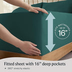 LuxClub 4 PC King Sheet Set, Deep Pockets Wrinkle Free Cooling Bed Sheets Hotel Bedding for Women, Men, Kids & Teens, Includes 1 Fitted Sheet, 1 Flat Sheet and 2 Pillowcases - Silky Soft Emerald