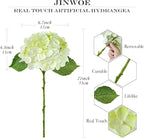 Hydrangea Artificial Flowers, Green/White 4Pcs 21” Latex Real Touch Flowers, Full Faux Silk Flowers Fake Artificial Hydrangeas with Stems for Bouquet Table Centerpieces Wedding Baby Showers