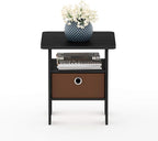 Furinno ANDREY Side Table, End Table, Night Stand with Open Shelves and Storage Bin, Bedside Table, for Living Room, Bedroom, Americano